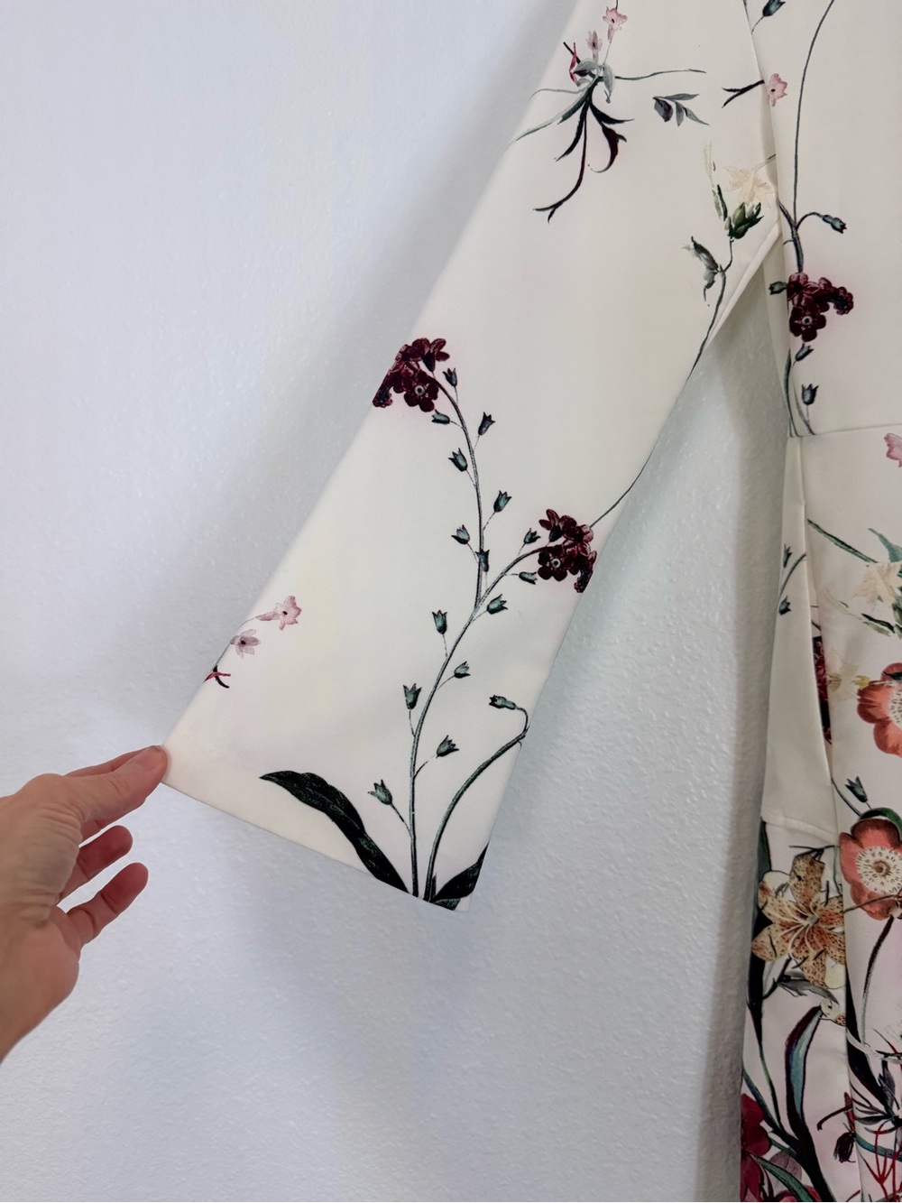 Zara Woman Cream Floral Long Sleeve A-Line Dress Pockets Pleat - Picture 5 of 8